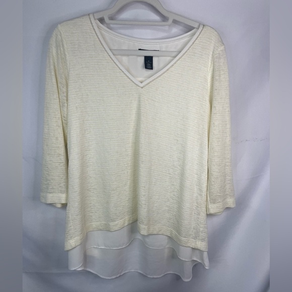 White House Black Market Tops - White House Black Market  multi layered blouse. With a lovely yellow stripe.